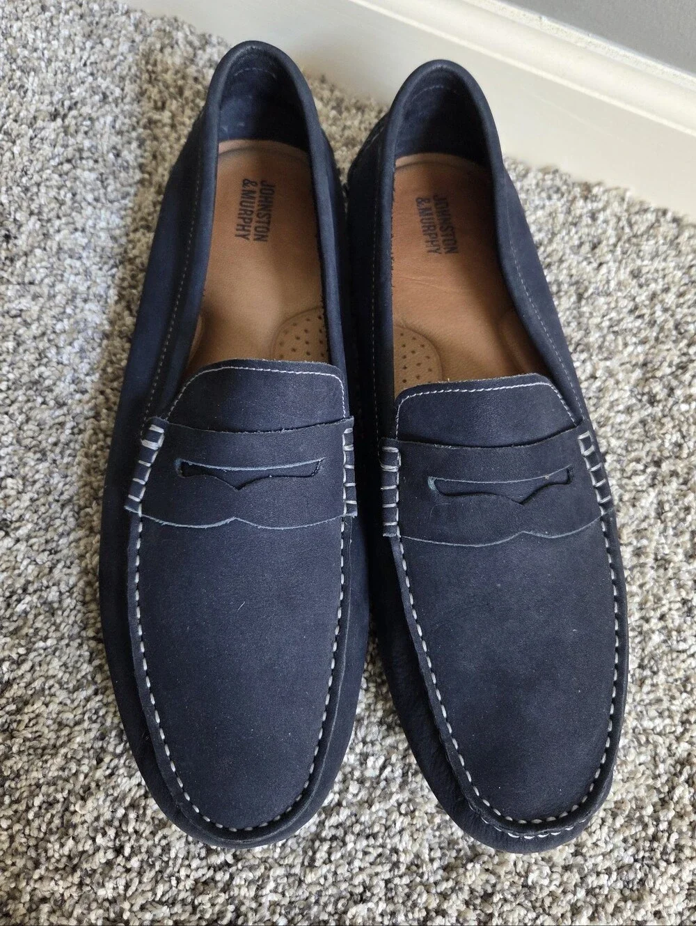 Johnston & Murphy Men's Navy Blue Suede Drivers Penny Loafers Size 12